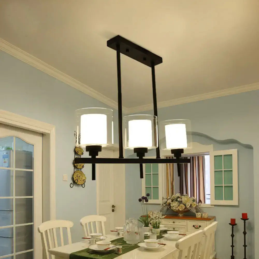 Black Metal Adjustable Glass Four-Light Dining Chandelier