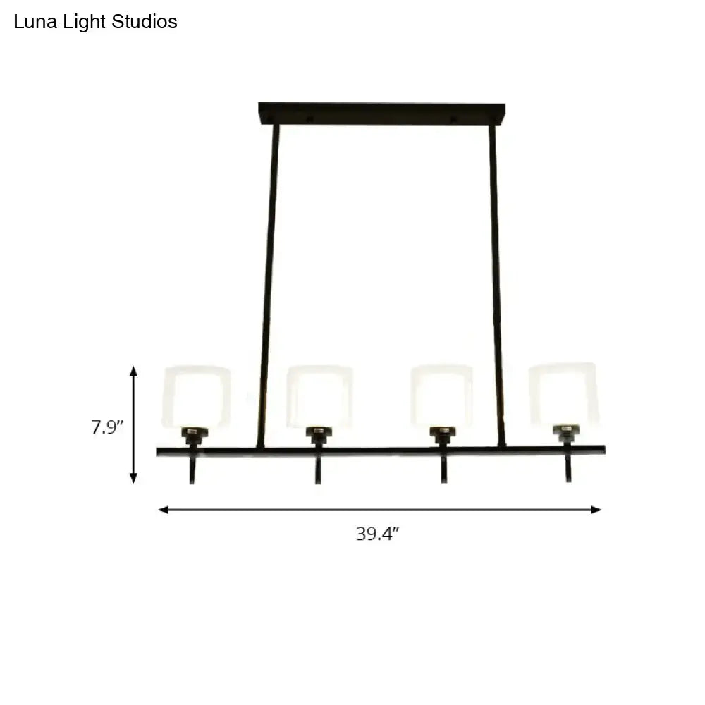Black Metal Adjustable Glass Four-Light Dining Chandelier
