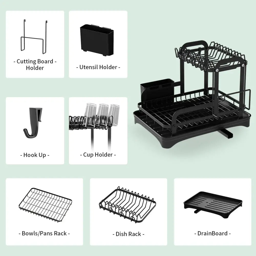 Black Metal Double Dish Rack