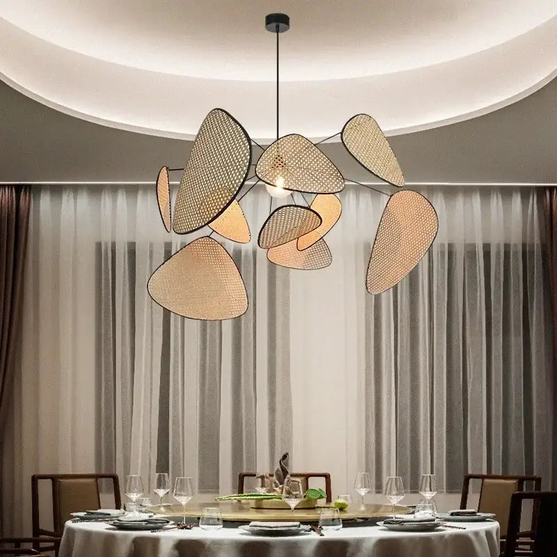 Black Rattan Pendant Light 150cm Mesh