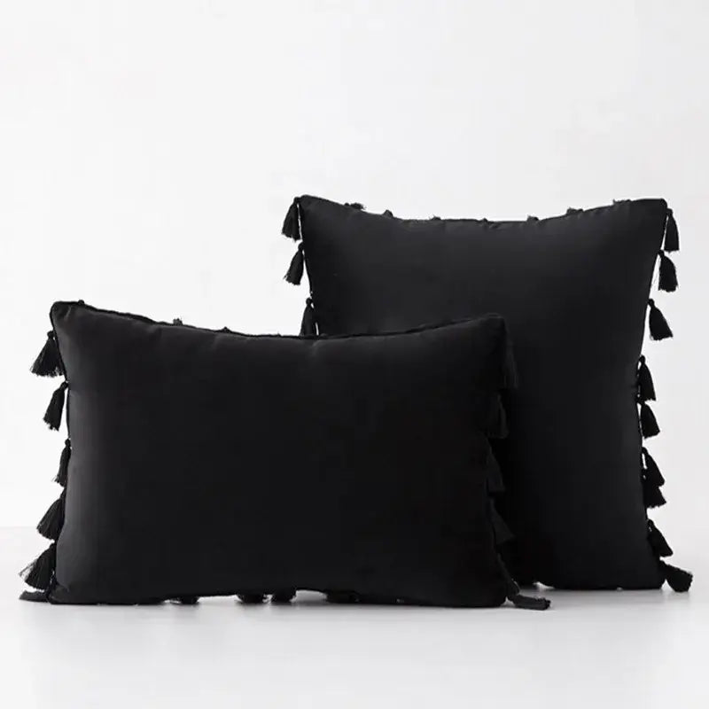 Black Velvet Tassel Pillow