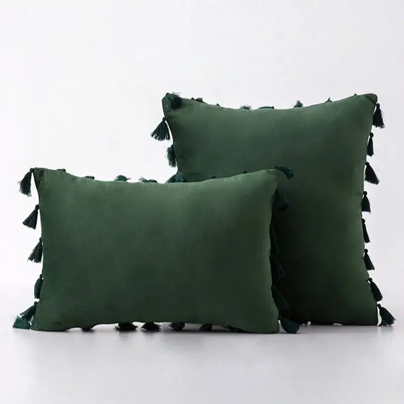 Black Velvet Tassel Pillow