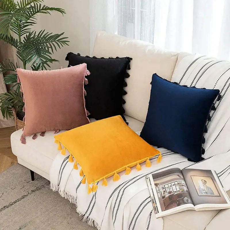 Black Velvet Tassel Pillow