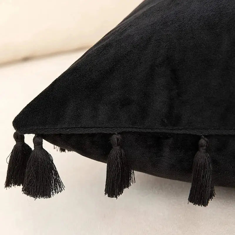 Black Velvet Tassel Pillow