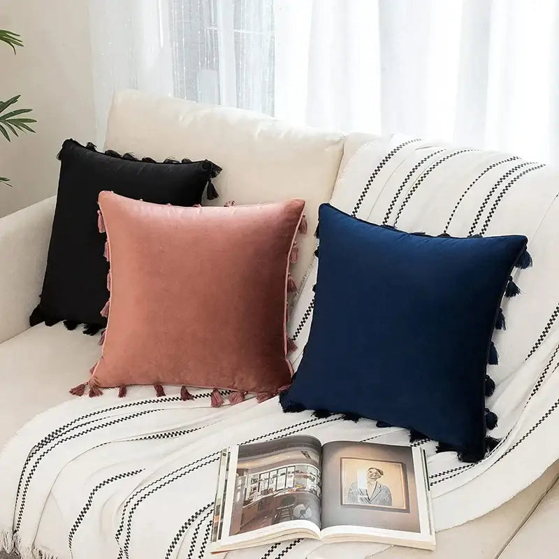 Black Velvet Tassel Pillow