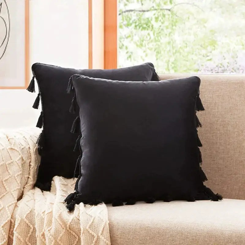 Black Velvet Tassel Pillow