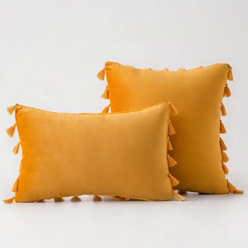 Black Velvet Tassel Pillow