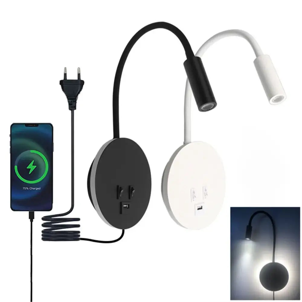 Black White USB Wall Sconce