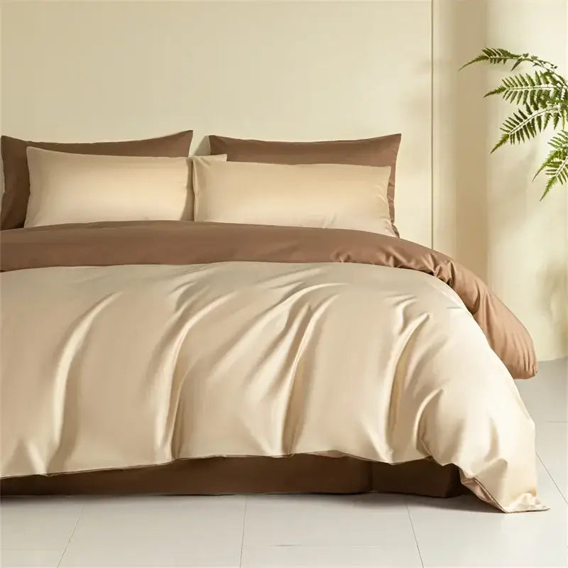 Blue Beige Egyptian Cotton Queen Bedding Set