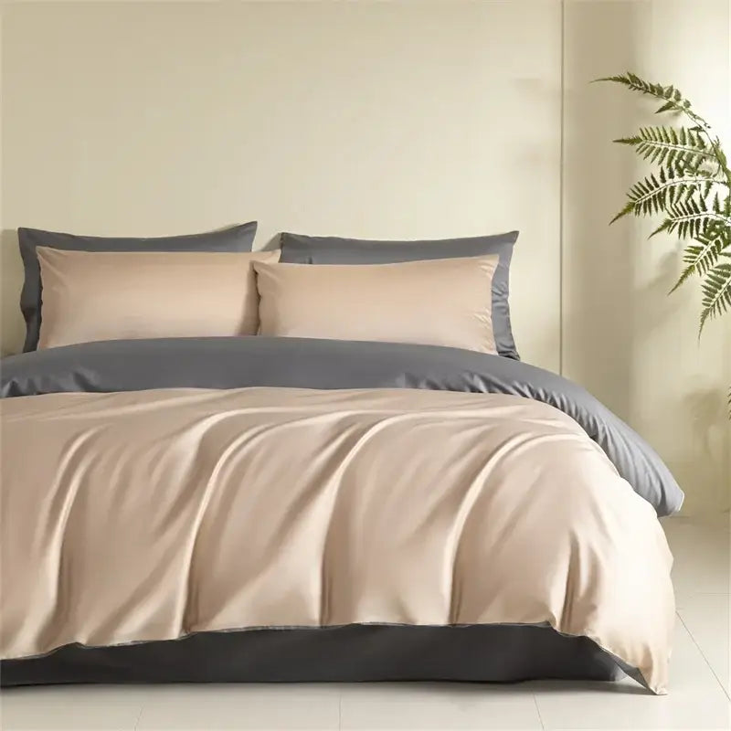 Blue Beige Egyptian Cotton Queen Bedding Set
