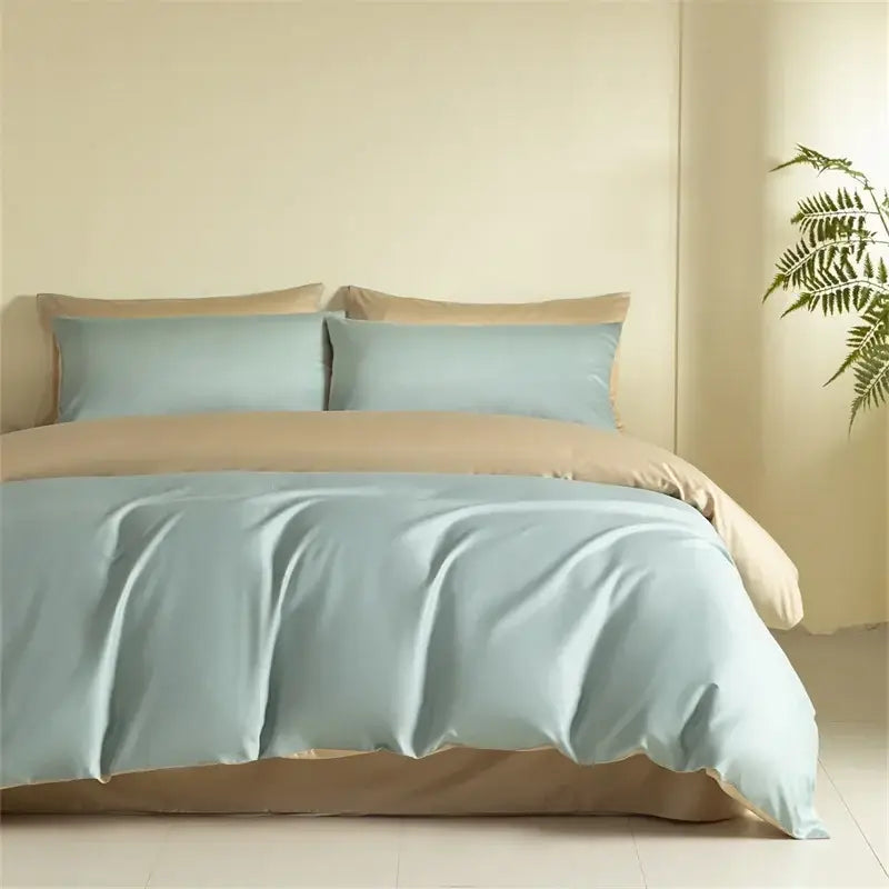 Blue Beige Egyptian Cotton Queen Bedding Set