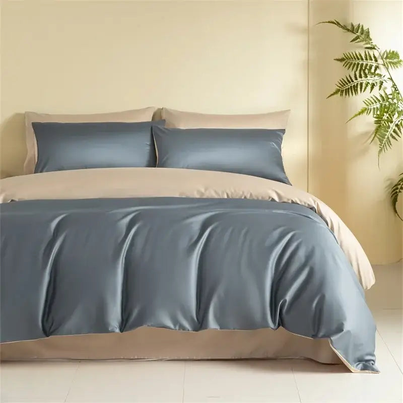 Blue Beige Egyptian Cotton Queen Bedding Set