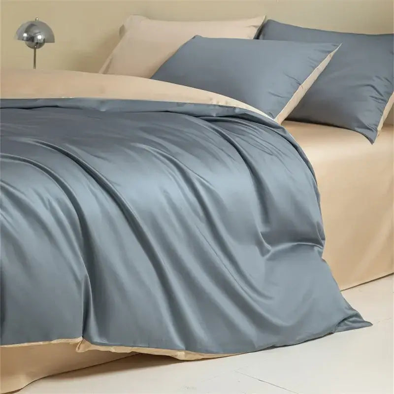 Blue Beige Egyptian Cotton Queen Bedding Set