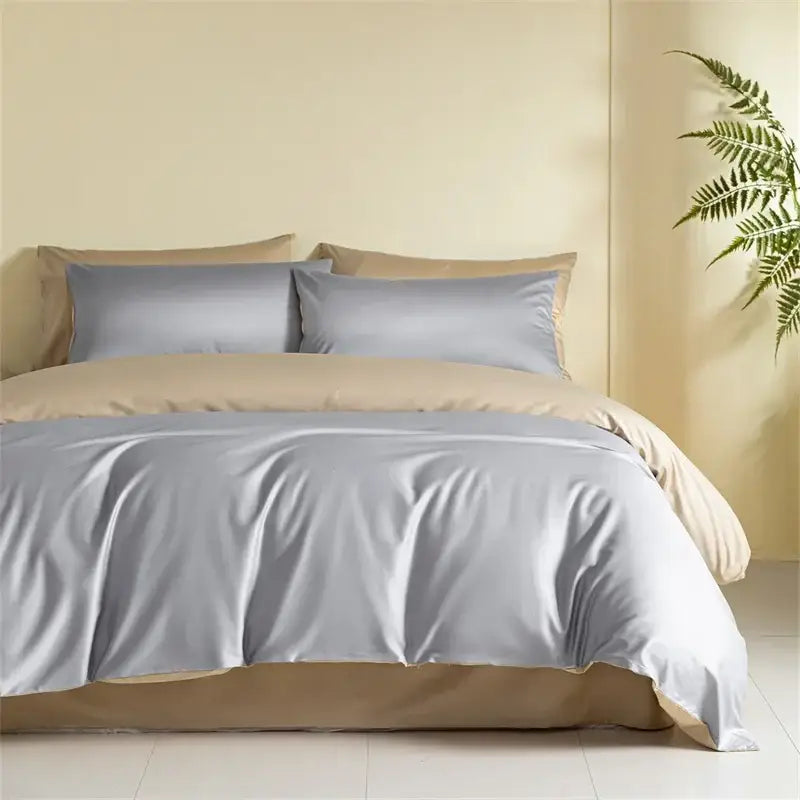 Blue Beige Egyptian Cotton Queen Bedding Set