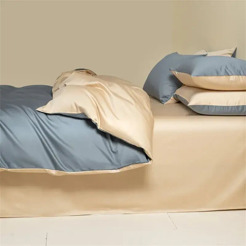 Blue Beige Egyptian Cotton Queen Bedding Set