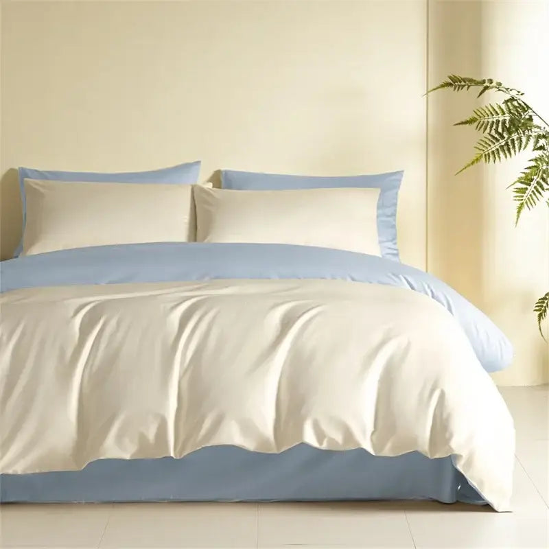 Blue Beige Egyptian Cotton Queen Bedding Set
