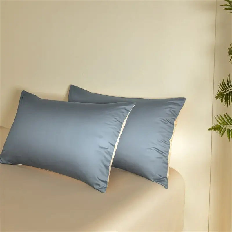 Blue Beige Egyptian Cotton Queen Bedding Set