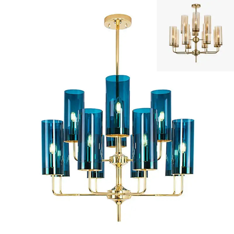 Blue Gold Glass Chandelier
