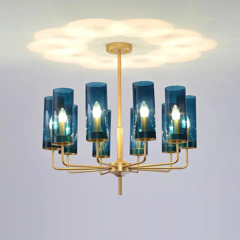 Blue Gold Glass Chandelier
