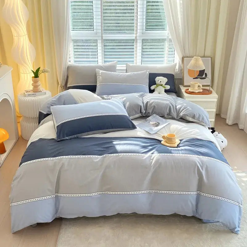 Blue Striped Cotton Duvet