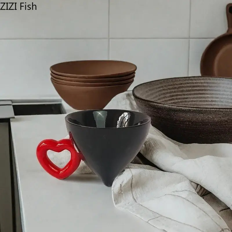 Heart-Shaped Ceramic Mug Set