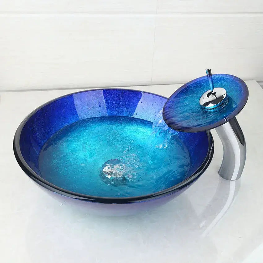 Blue Chrome Waterfall Faucet