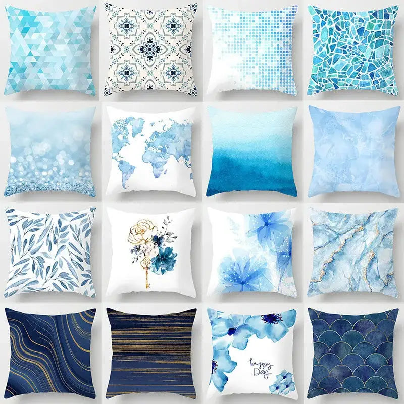 Blue Geometric Throw Pillows