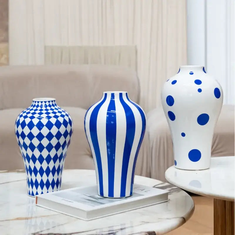 Blue Quilted Ceramic Vase