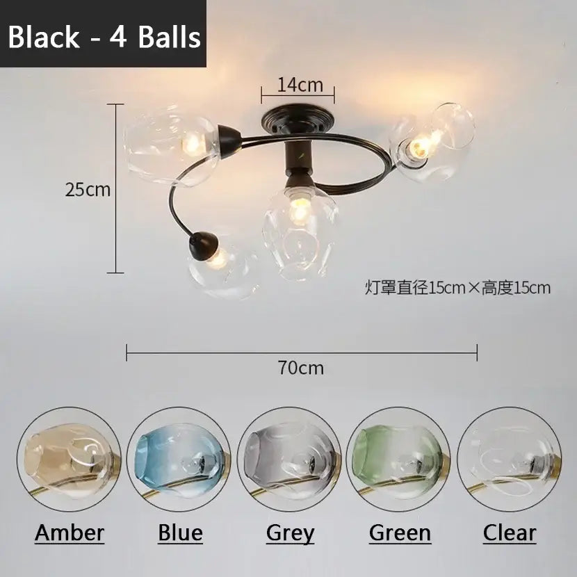 Blue Glass Brass Chandelier
