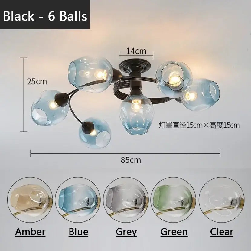 Blue Glass Brass Chandelier