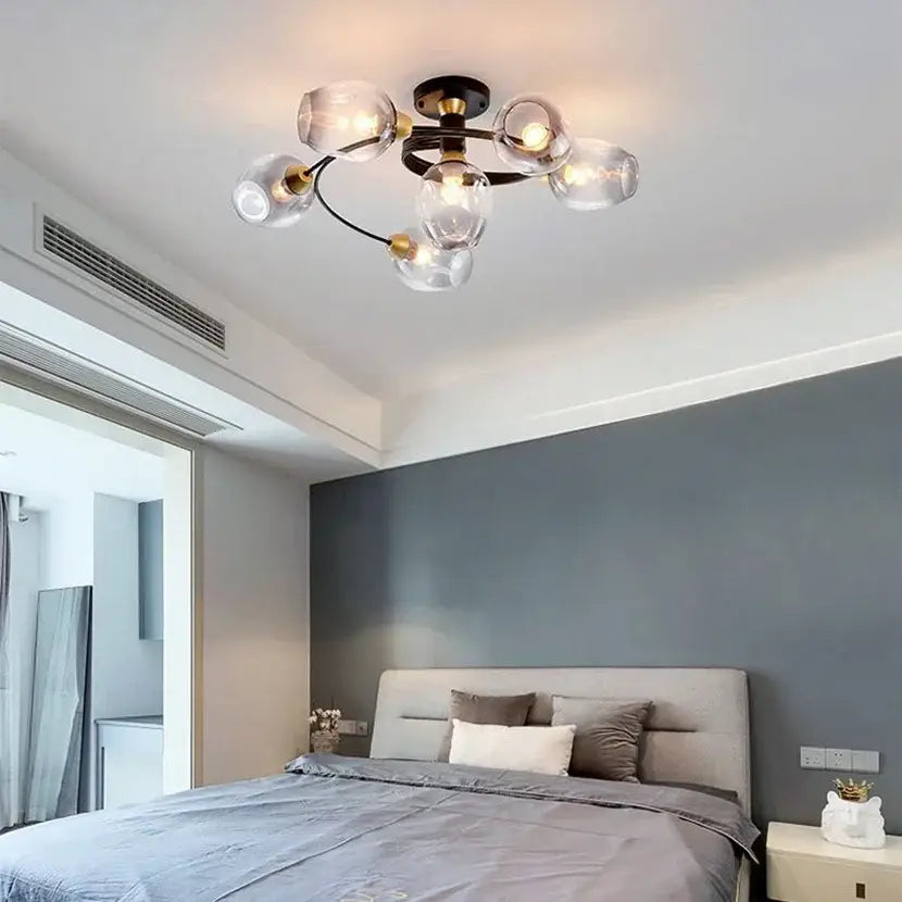Blue Glass Brass Chandelier