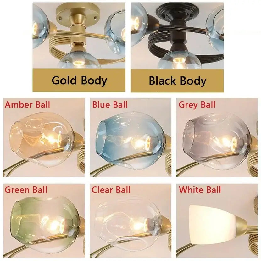 Blue Glass Brass Chandelier