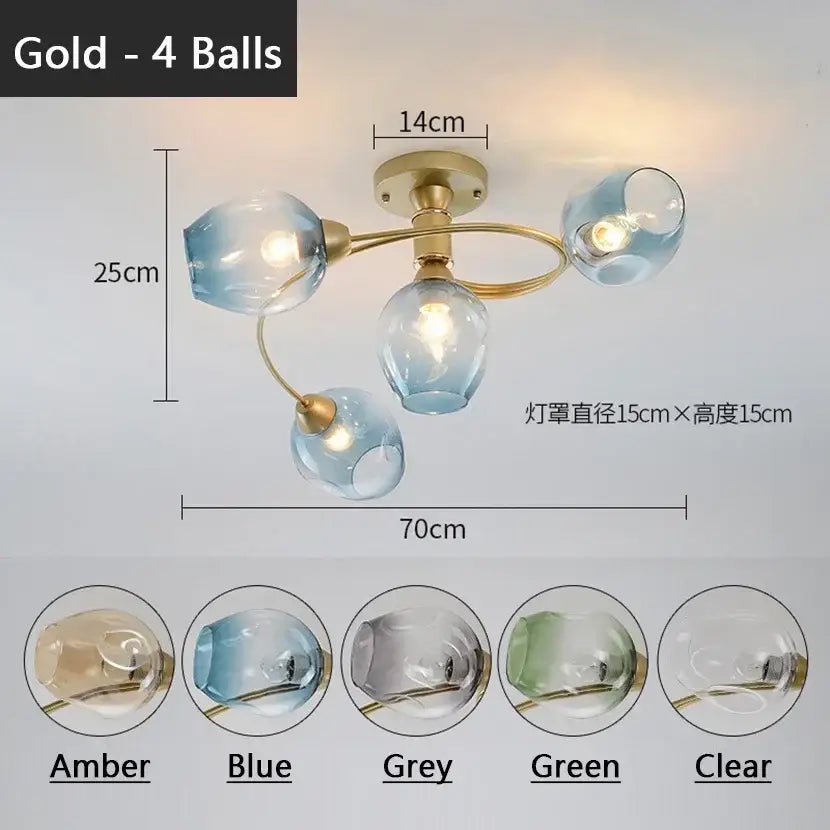 Blue Glass Brass Chandelier
