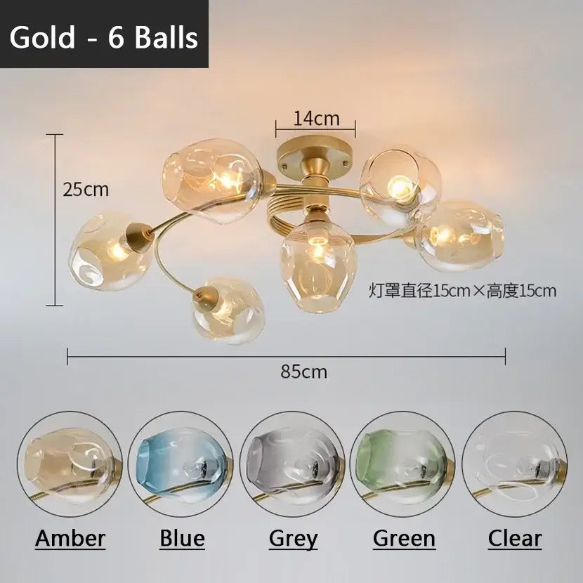 Blue Glass Brass Chandelier