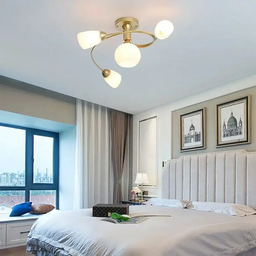 Blue Glass Brass Chandelier