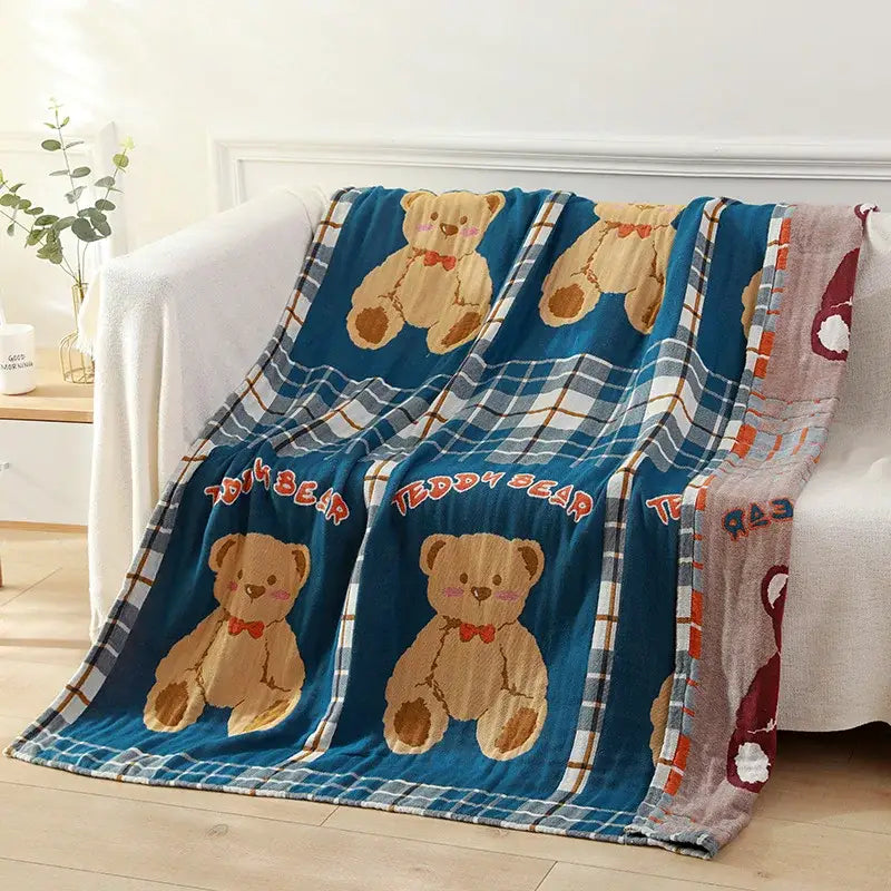 Blue Teddy Bear Cotton Towel