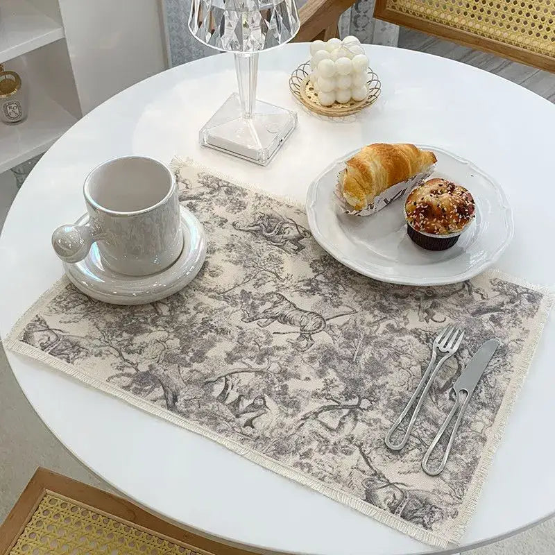 Blue Toile Cotton Linen Mat