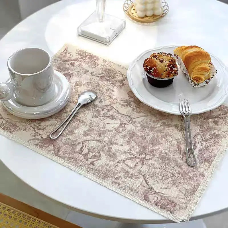 Blue Toile Cotton Linen Mat