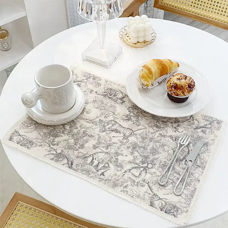 Blue Toile Cotton Linen Mat