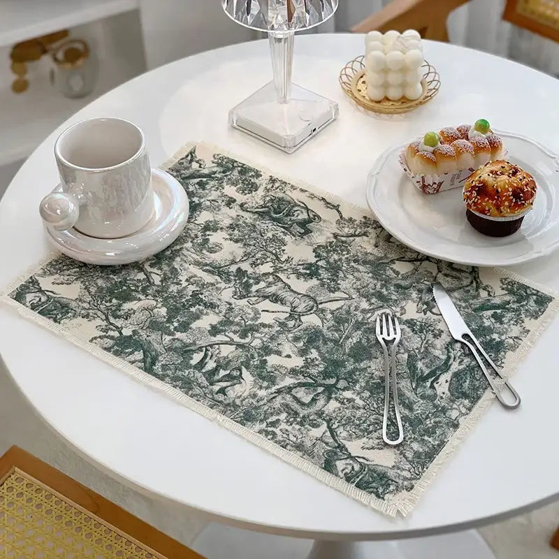 Blue Toile Cotton Linen Mat