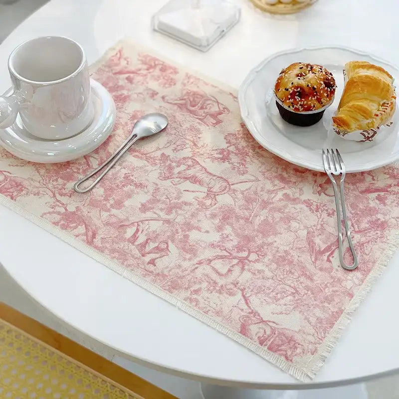 Blue Toile Cotton Linen Mat