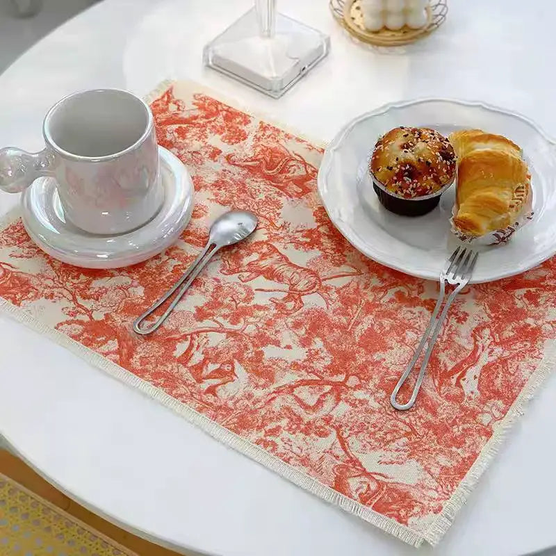 Blue Toile Cotton Linen Mat