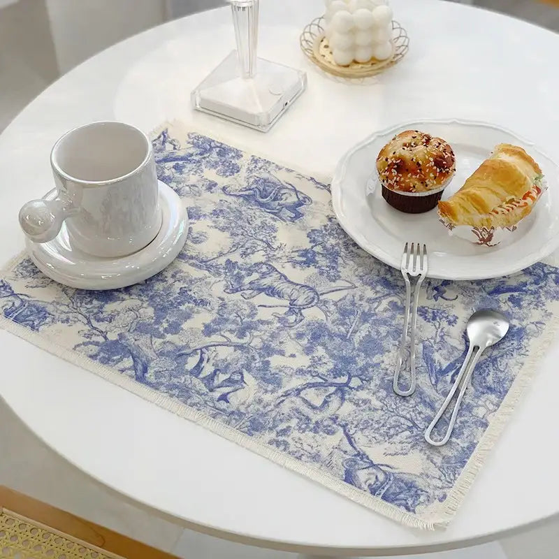 Blue Toile Cotton Linen Mat
