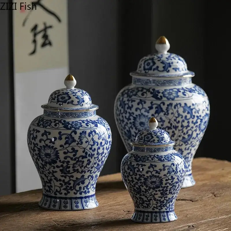 Blue Porcelain Gold Jar Decor