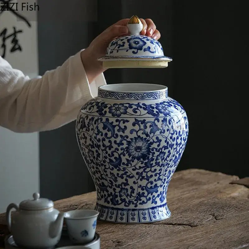 Blue Porcelain Gold Jar Decor