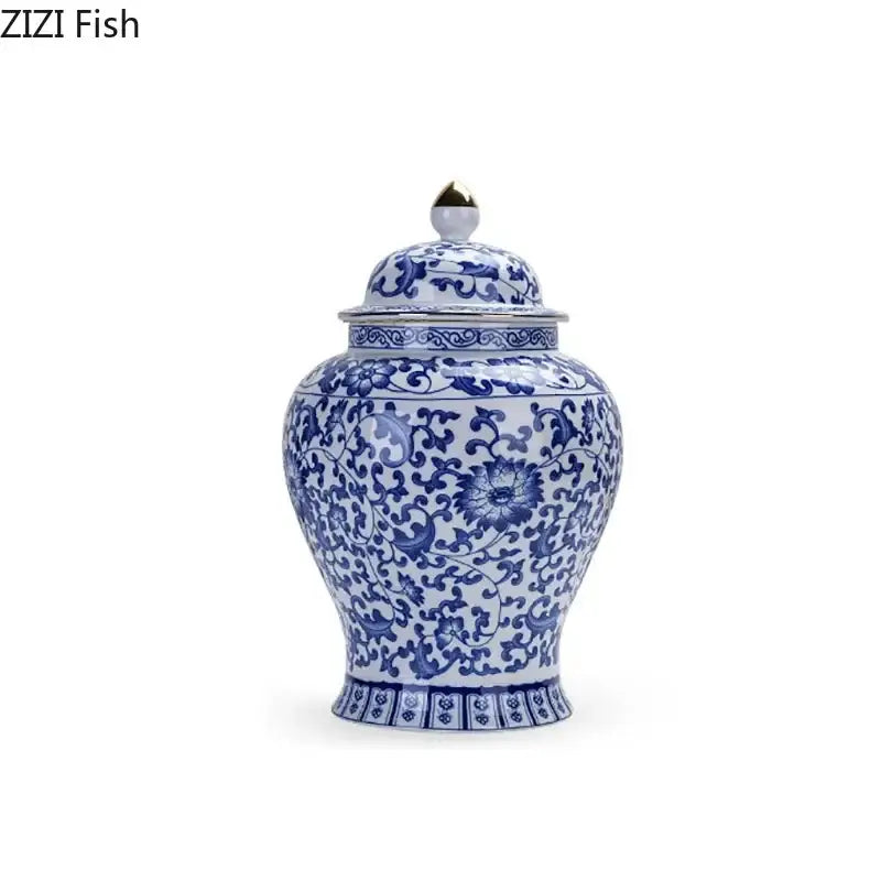 Blue Porcelain Gold Jar Decor