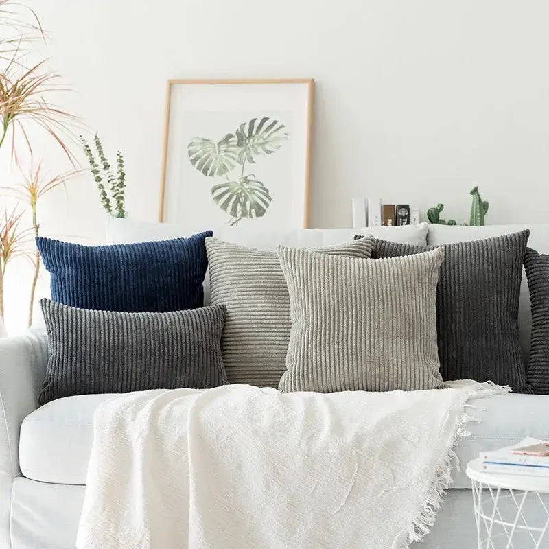 Grey Flocking Pillow Cover
