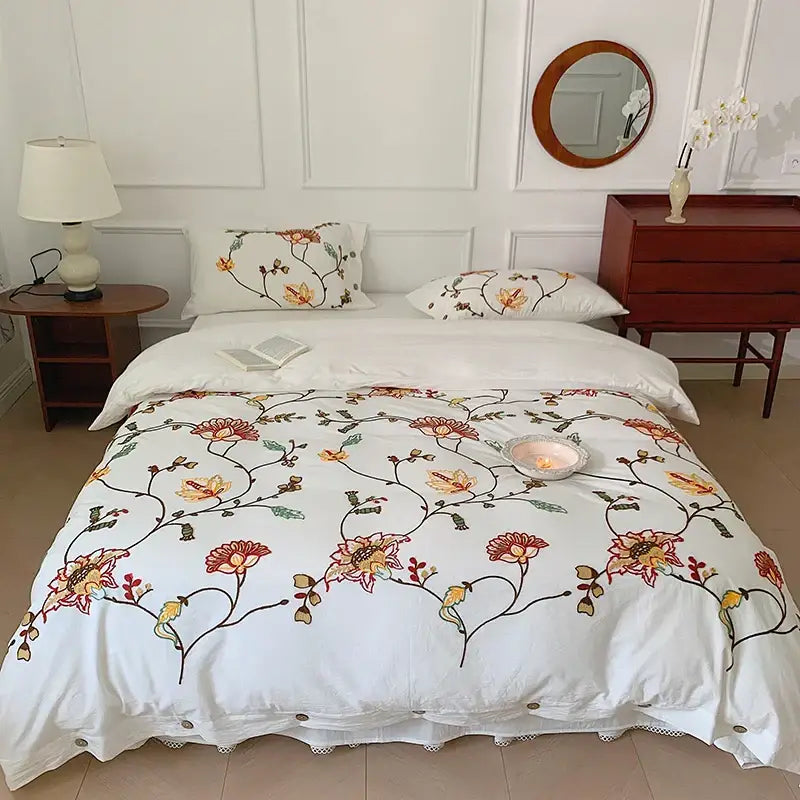 Floral Embroidery Cotton Duvet