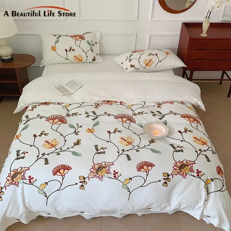 Floral Embroidery Cotton Duvet