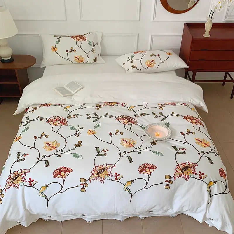 Floral Embroidery Cotton Duvet